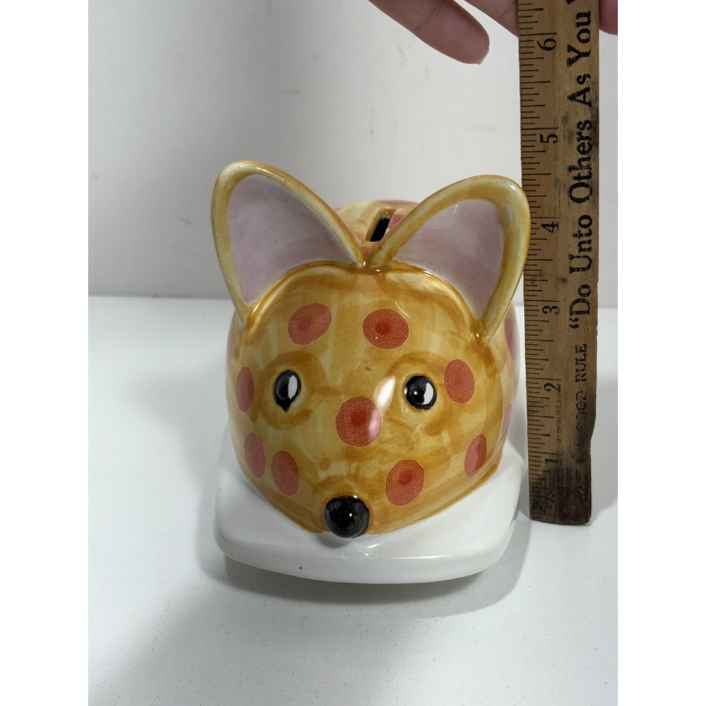 RARE VINTAGE Italy Ceramic Mice Mouse Coin Bank Piggybank Yellow Red Polka Dots - Picture 6 of 7